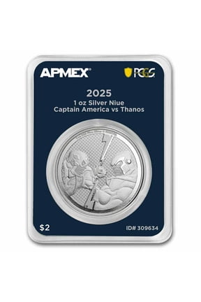 2025 1 oz Ag $2 Captain America vs Thanos (MD Premier + PCGS FS)