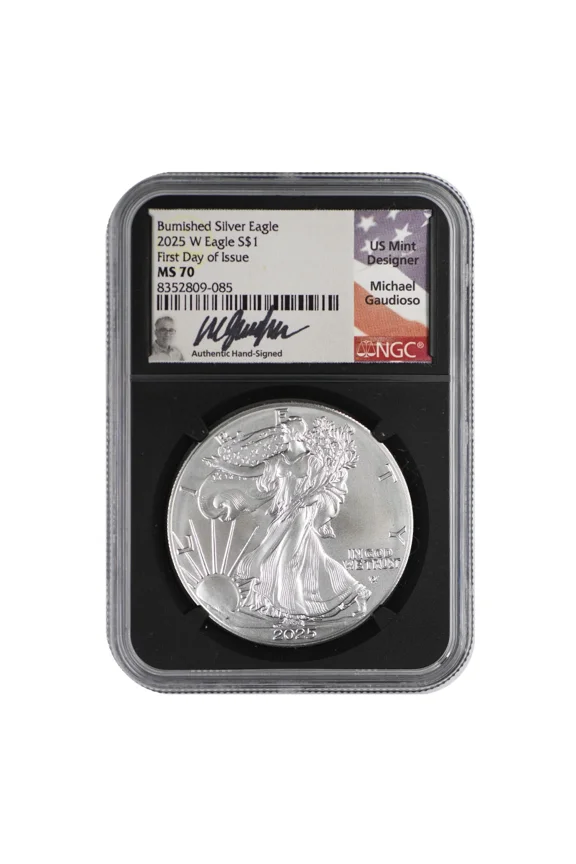 2025 1 oz American Silver Eagle NGC MS-70 W First Day of Issue Burnished Silver Eagle