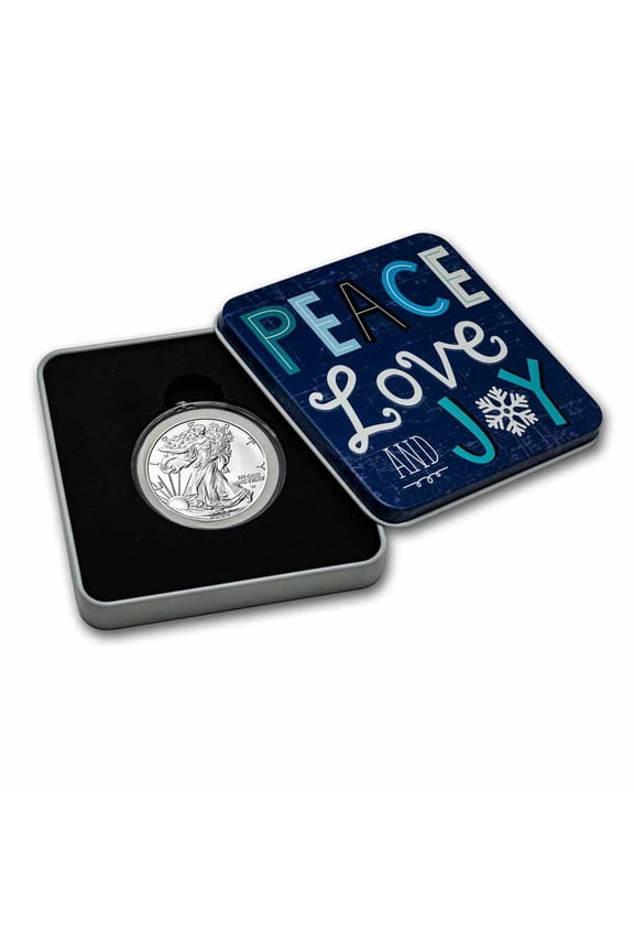 2025 1 oz American Silver Eagle - w/Holiday Tin, Peace Love & Joy