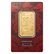 1 oz PAMP Suisse Good Luck Yellow Dragon Gold Minted Bar in Assay