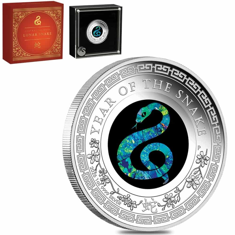 2025 1 oz Proof Silver Lunar Snake Opal Coin Australian Perth Mint