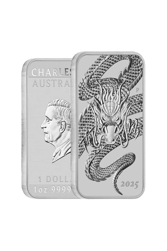 2025 1 oz Silver Australian Dragon Rectangular Coin Bar $1 BU