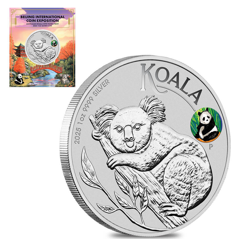 Perth Panda 2025 1 oz Silver Australian Koala Perth Mint BU Panda Privy BICE ...
