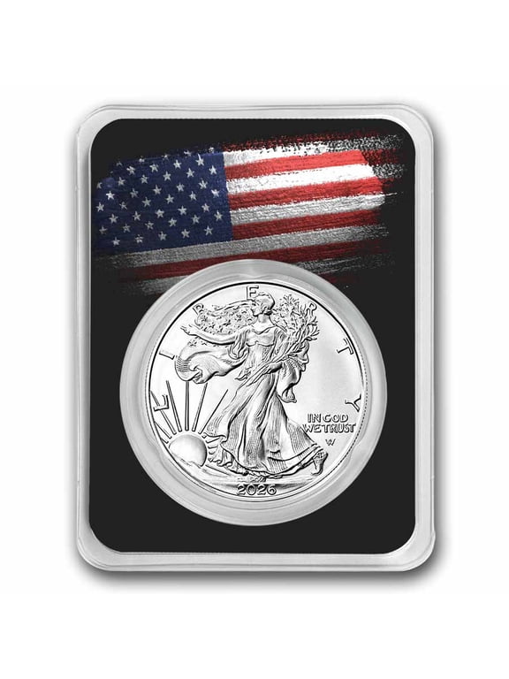 2026 1 oz Silver Eagle - w/American Flag, Black Card, In TEP