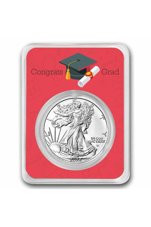 2026 1 oz Silver Eagle - w/Congrats Grad, Red Card, In TEP
