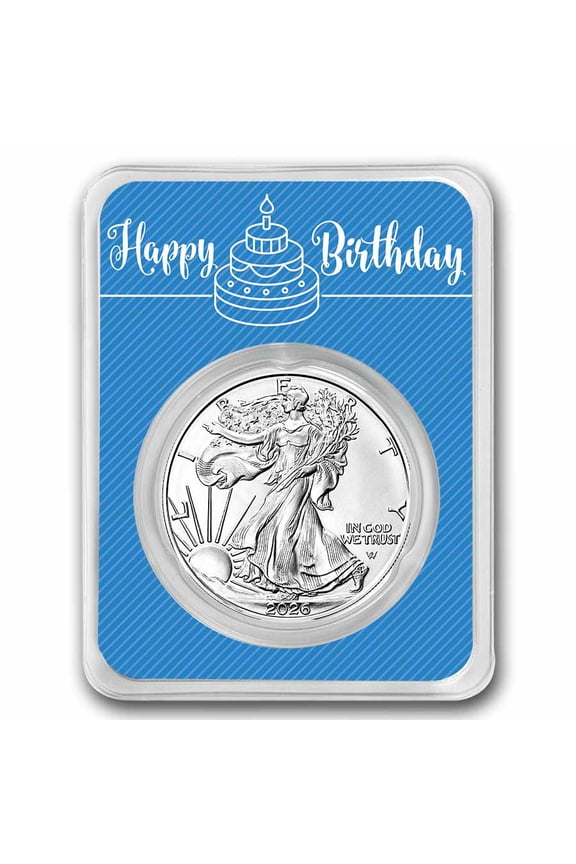 2026 1 oz Silver Eagle - w/Happy Birthday, Blue Card, In TEP