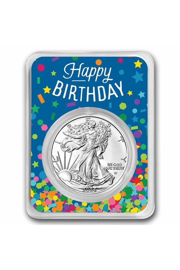2026 1 oz Silver Eagle - w/Happy Birthday, Confetti Card, In TEP