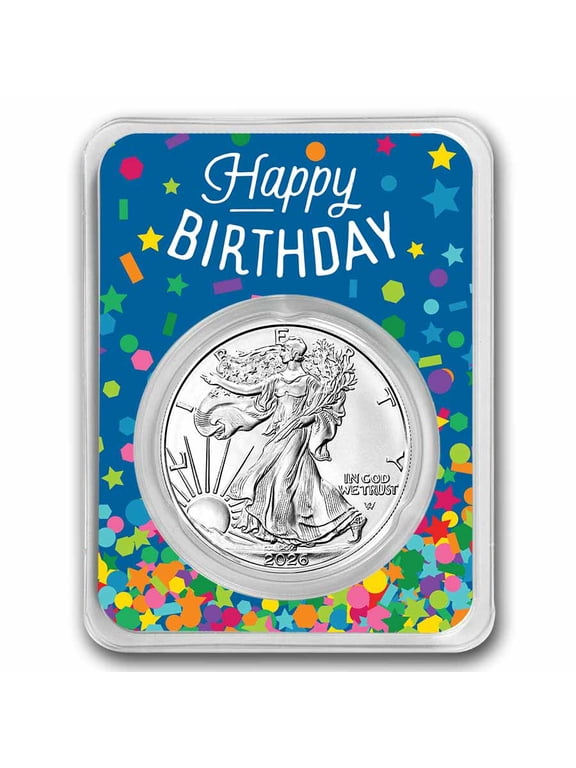 2026 1 oz Silver Eagle - w/Happy Birthday, Confetti Card, In TEP