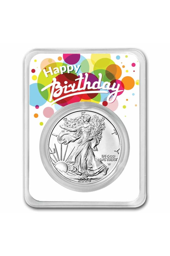2026 1 oz Silver Eagle - w/Happy Birthday, White Card, In TEP