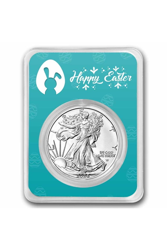2026 1 oz Silver Eagle - w/Happy Easter, Easter Eggs Card, In TEP