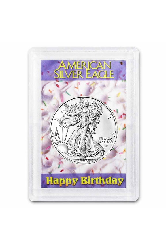2026 1 oz Silver Eagle - w/Harris Holder, Happy Birthday Design