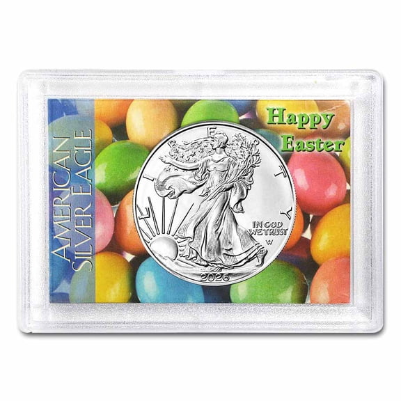 2026 1 oz Silver Eagle - w/Harris Holder, Happy Easter Design