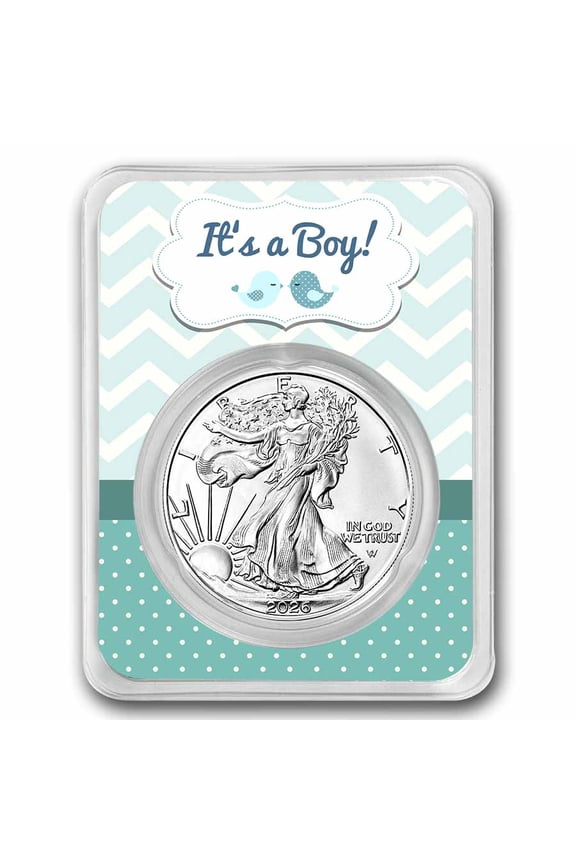2026 1 oz Silver Eagle - w/"It's A Boy", Baby Birds Card, In TEP