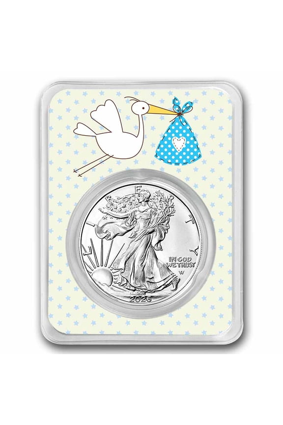 2026 1 oz Silver Eagle - w/"It's A Boy", Stork Card, In TEP