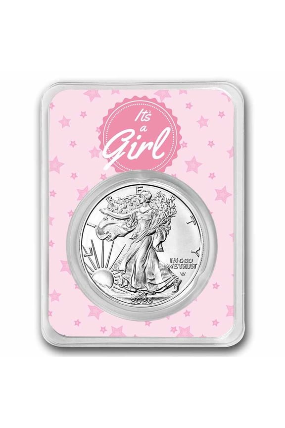 2026 1 oz Silver Eagle - w/"It's A Girl", Pink Card, In TEP