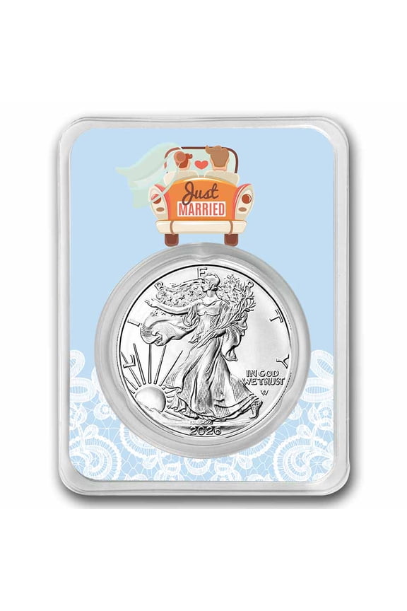 2026 1 oz Silver Eagle - w/Just Married, Light Blue Card, In TEP