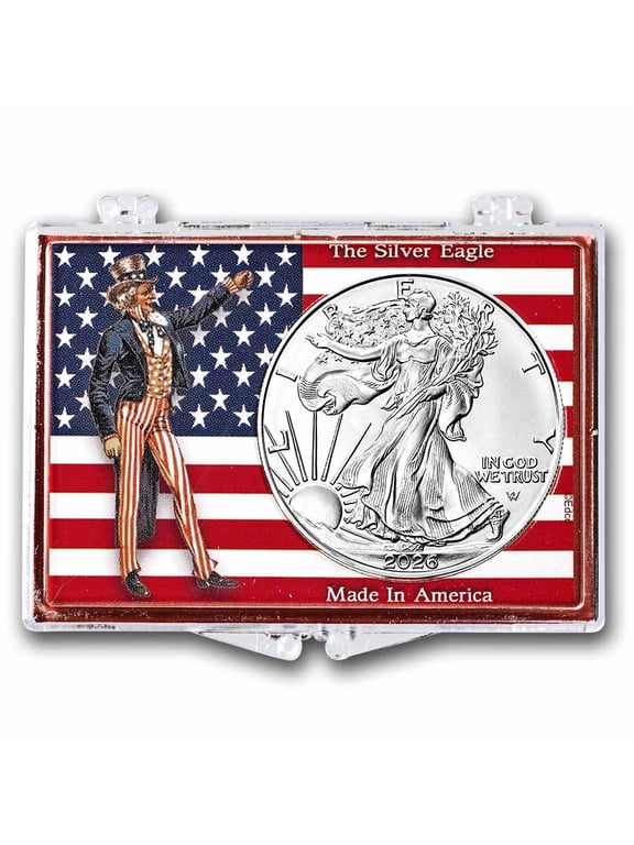 2026 1 oz Silver Eagle - w/Snap-Lock, American Flag & Uncle Sam