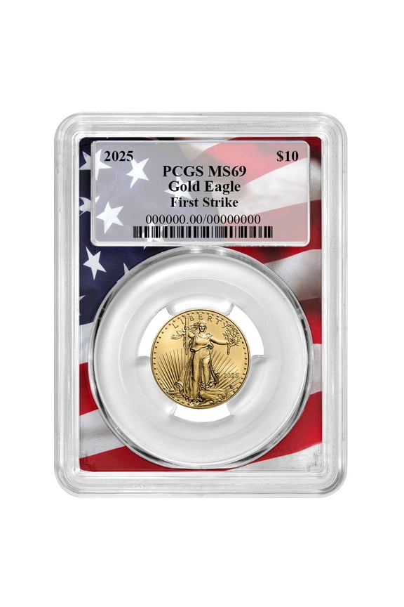 2025 $10 American Gold Eagle 1/4 oz PCGS MS69 FS Flag Frame