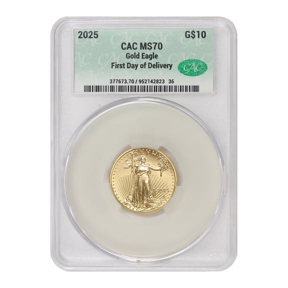 2025 $10 Gold Eagle CACG MS70 First Day of Delivery U.S. Mint Coins