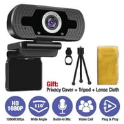 2025 1080P Webcam with Microphone & Privacy Cover and Tripod, 110-degree Wide Angle Widescreen USB HD Camera, Plug and Play, Laptop Computer Web Cam for Zoom YouTube Skype FaceTime CAM-WEB-2MP