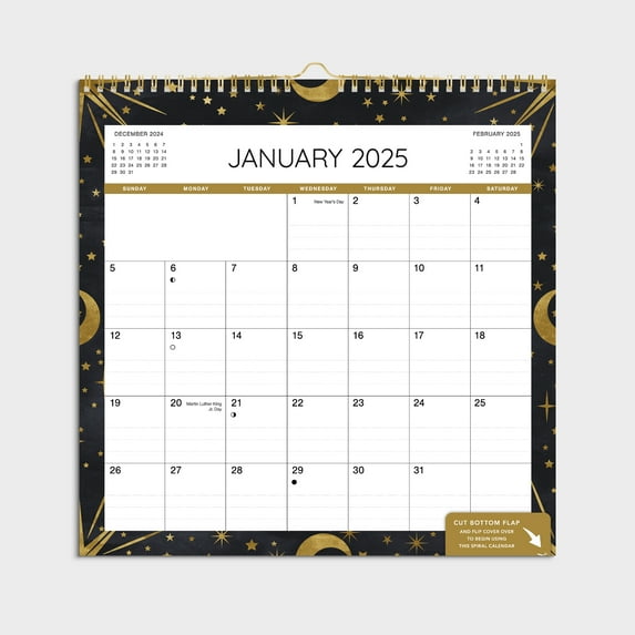 2025- 12 Month Cal-Spiral Celestial Border-12x12 Spiral Bound by Pen+Gear