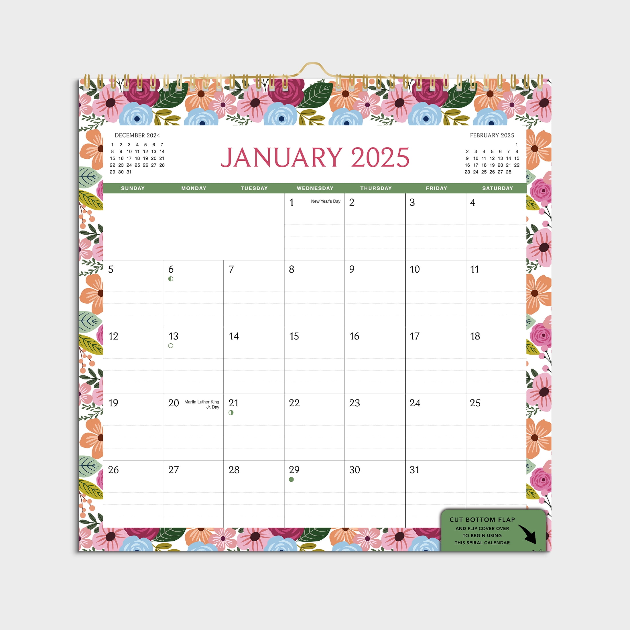 2025- 12 Month Cal-Spiral Floral-12x12 Spiral Bound by Pen+Gear