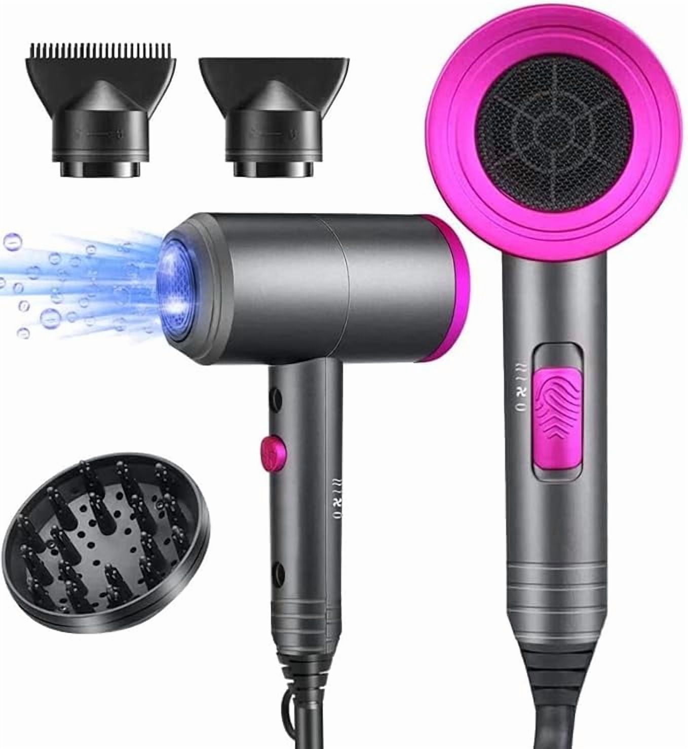 2025 1600W Ionic Hair Dryer, Professional Negative Ion Hair Blow Dryer with Diffuser &2 Nozzles for Curly Hair, Powerful AC Motor, 3 Heating/2 Speed/Cold Settings for Women Men Kids Salon(Grey)
