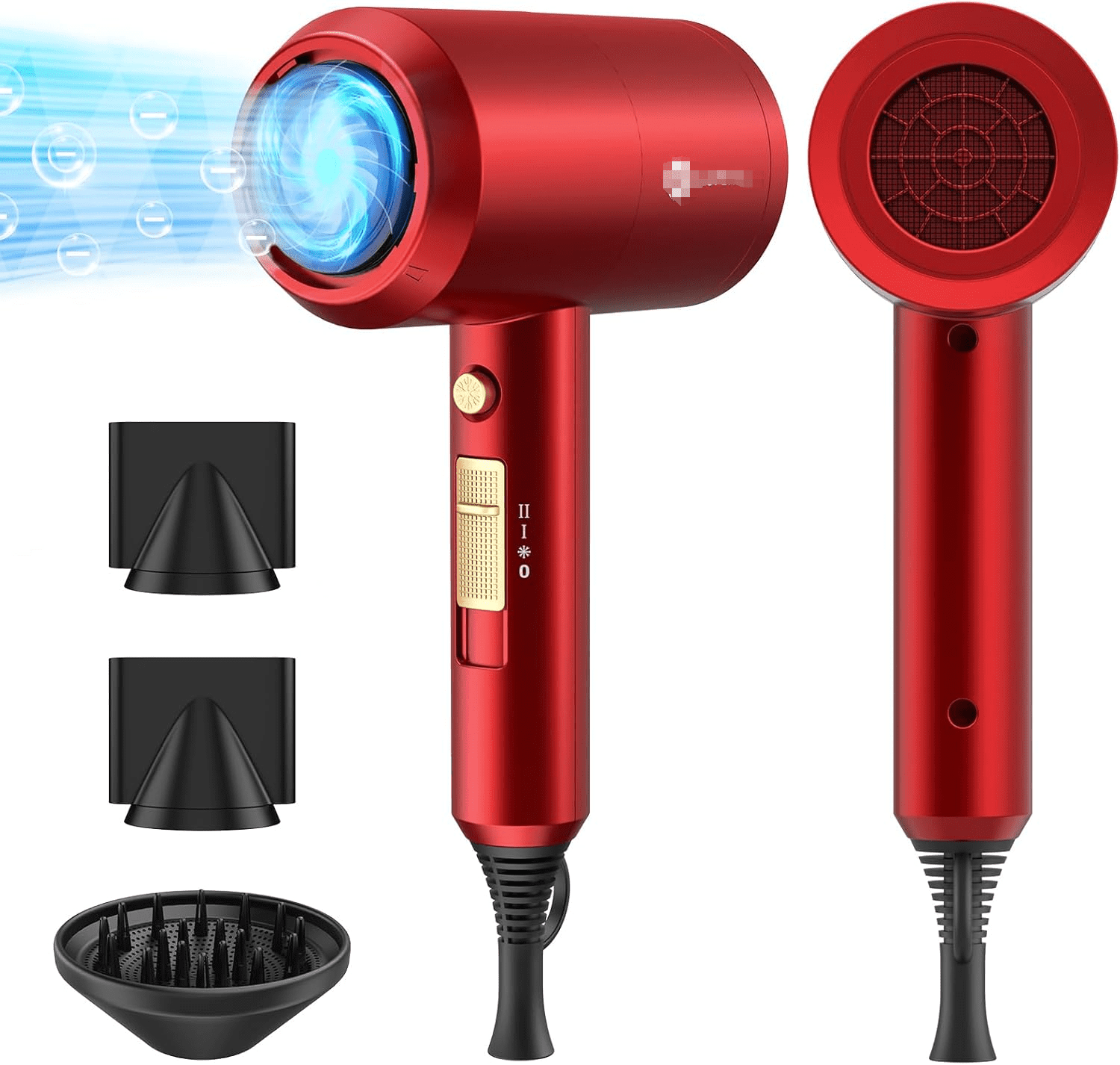 2025 1800W Professional Ionic Hair Dryer – Fast Drying with 3 Attachments for Salon & Home Use(Agate Red)
