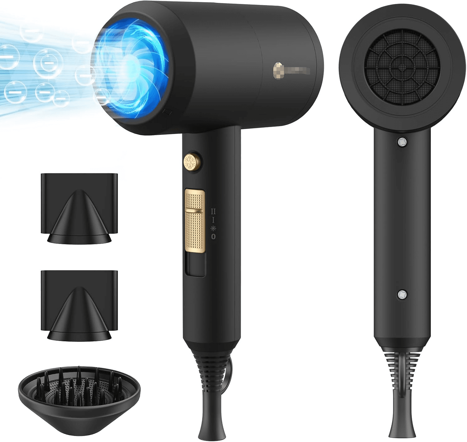 2025 1800W Professional Ionic Hair Dryer – Fast Drying with 3 Attachments for Salon & Home Use(Black)