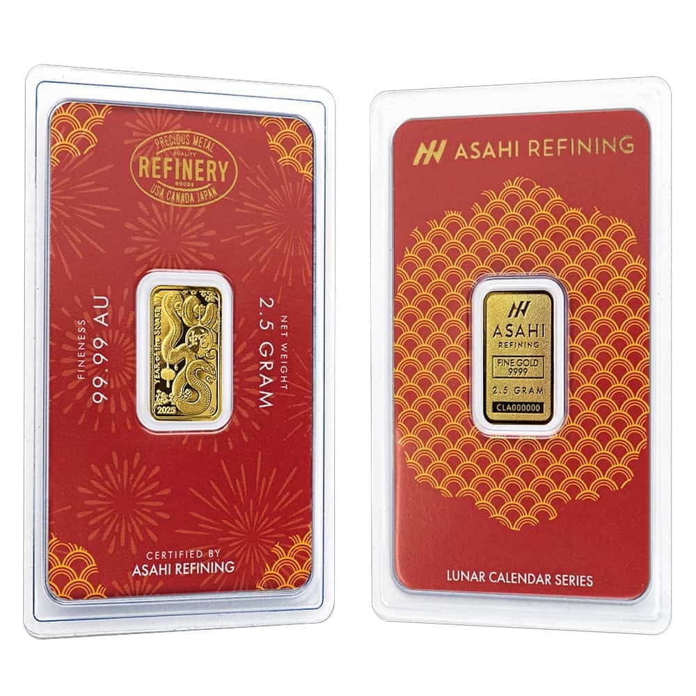 2025 2.5 Gram Asahi Lunar Snake Gold Bar .9999 Fine (in Assay