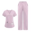thumbnail image 1 of 2025 2 Pcs Scrubs for Women Set Plus Size Stretchy Medical Uniformes Scrubs Set Solid V Neck Tops & Wide Leg Cargo Pants Light pink S, 1 of 4