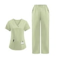 thumbnail image 1 of 2025 2 Pcs Scrubs for Women Set Plus Size Stretchy Medical Uniformes Scrubs Set Solid V Neck Tops & Wide Leg Cargo Pants Mint Green L, 1 of 4