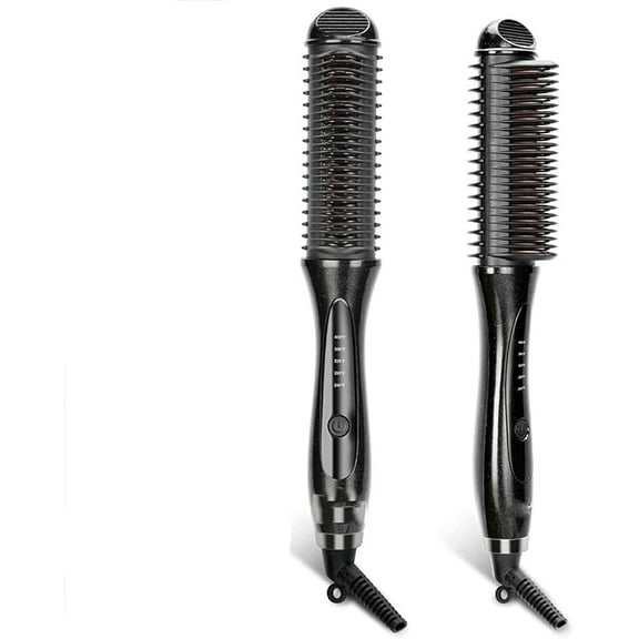 2025 2-in-1 Ionic Ceramic Hair Straightener Brush & Curler | Anti-Scald Fast Heating & 4-Temp Modes for Black/Coarse Hair | Travel-Size Styler with 360 Tangle-Free Cord