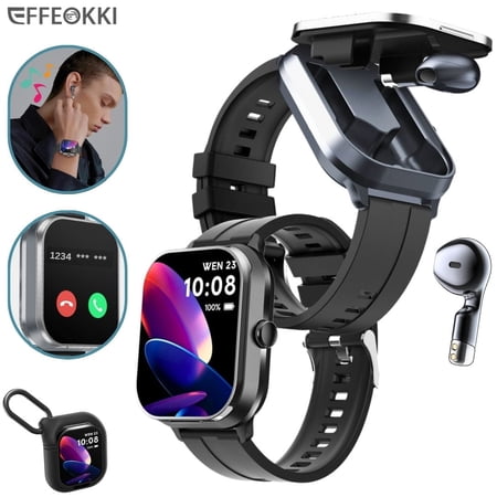 Effeokki Smartwatch with Wireless Earbuds, 2" Display, NFC, Fitness Tracker, iPhone & Android Compatible
