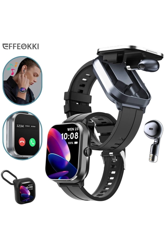 Smartwatch with Wireless Earbuds, 2" Display, NFC, Fitness Tracker, iPhone & Android Compatible