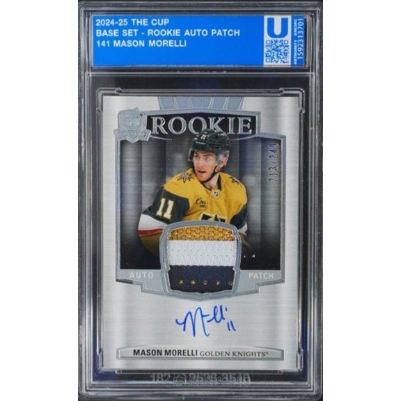 Graded 2024-25 The Cup Hockey #141 213/249 Auto Mason Morelli Vegas Golden Knights Upper Deck Vegas Golden Knights NHL Autographed Ice Hockey Card