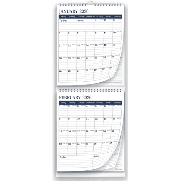 StriveZen 2026–2027 Wall Calendar, 2-Month View, Move-a-Page, Vertical Foldable, Large Monthly, 12x28 in, Minimalist, 24 Months