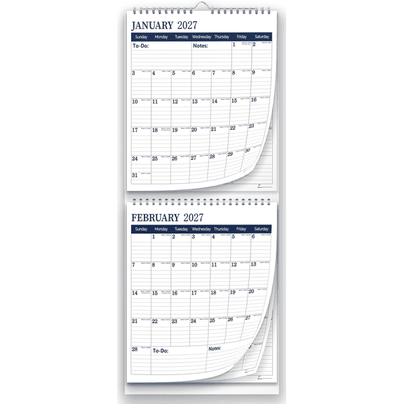StriveZen 20272028 Wall Calendar, 2-Month View, Move-a-Page, Vertical Foldable, Large Monthly, 12x28 in, Minimalist, 24 Months