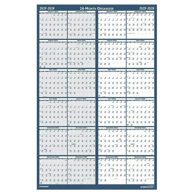20252026 24inch x 37inch WetErase Yearly Wall Calendar, Reversible