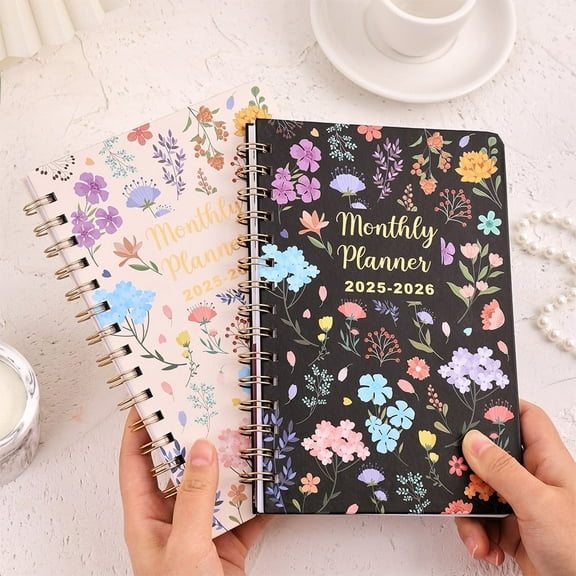 2026 A5 Monthly Planner, 2-Year Black Floral Hardcover Calendar with to-Do Notebook, Monthly Tabs & Pocket Organizer - Ideal for Students & Professionals, Daily Schedules for School, Office, Hom