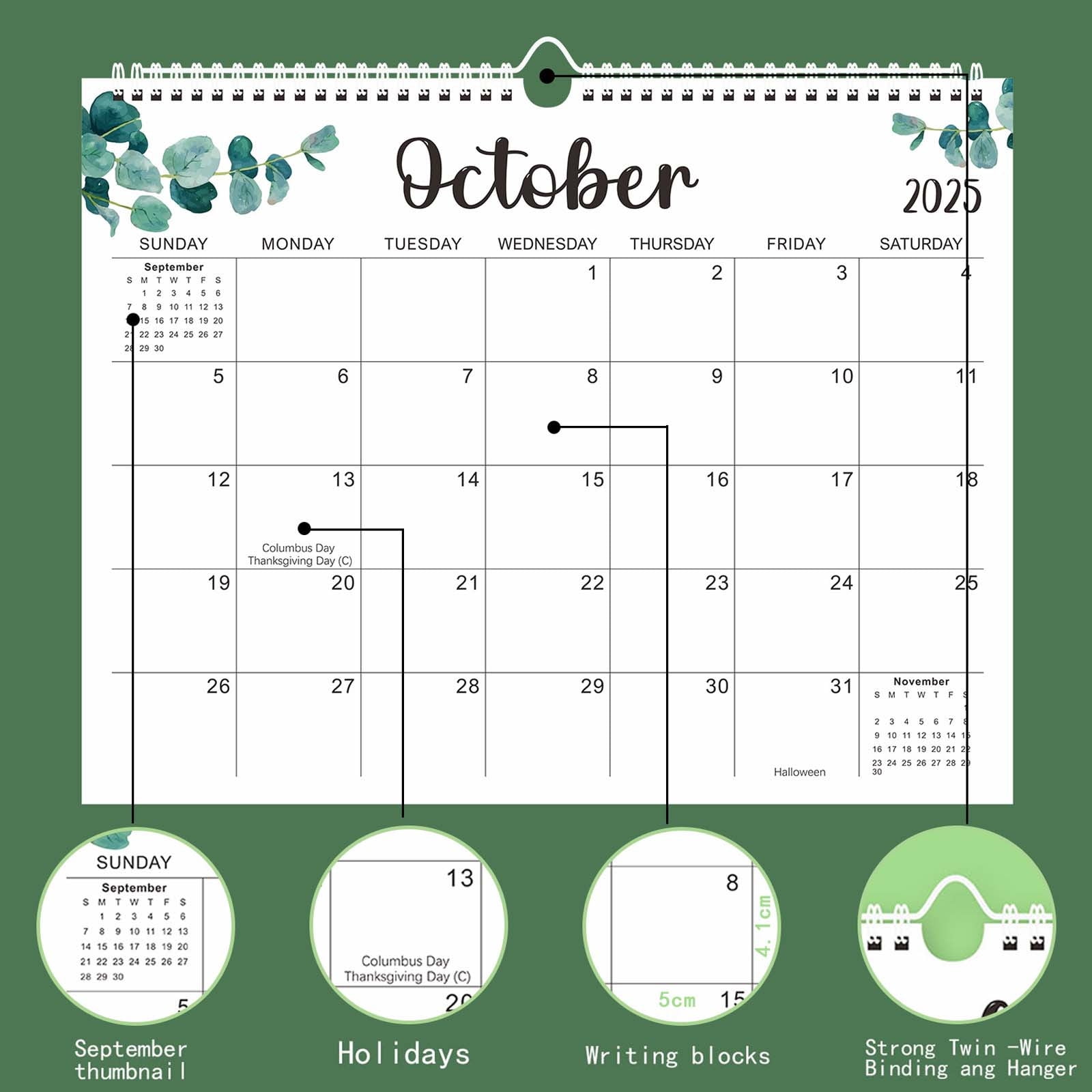 20252026 English Wall Calendar 18Month Mounted Planner with Clear Dates, Elegant Design for