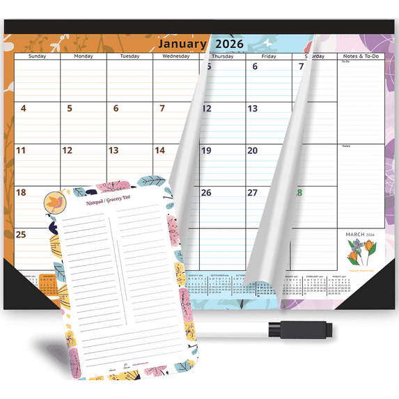 StriveZen Magnetic Refrigerator Calendar Set, 24-Month Planner 2026-2027, Monthly Paper Pad with Dry Erase Notepad & Marker, 16x12 in
