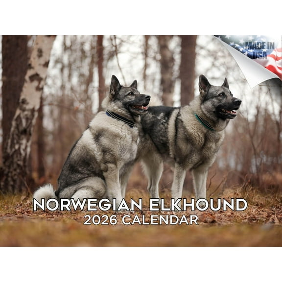 2025 2026 Norwegian Elkhound Calendar - Dog Breed Monthly Wall Calendar - 12 x 18 Open - Thick No-Bleed Paper - Giftable - Made in USA