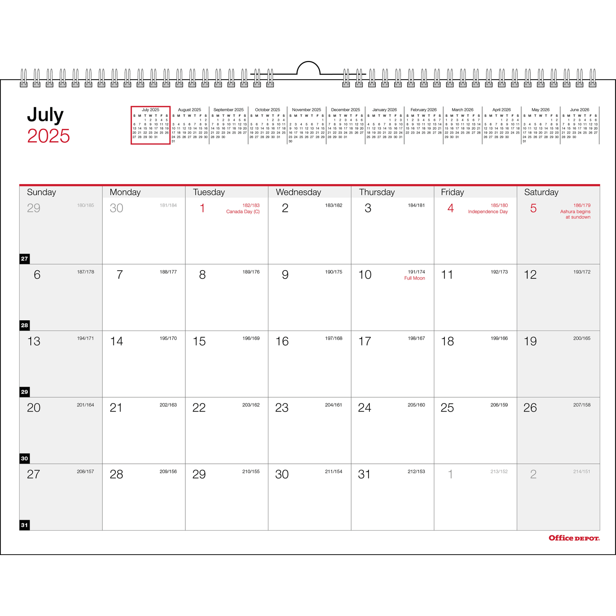 2025-2026 Office Depot Brand Monthly Academic Wall Calendar, 11" x 8-1/2", 30% Recycled, July 2025 To June 2026