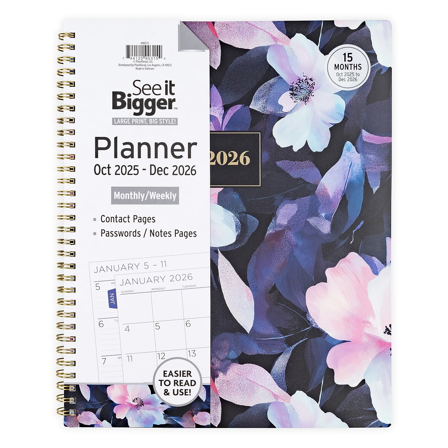 2025-2026 PlanAhead See It Bigger 9.2" x 11.2" Weekly & Monthly Planner Paperboard Cover Multicolor