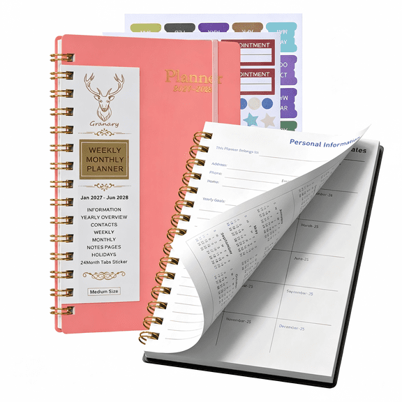 2027-2028 Planner - Academic Weekly & Monthly Planner 2027-2028 with Monthly Tabs, 5.6" x 8.2", Jan. 2027 - Jun. 2028 Flexible Cover, Wirebound Month Label
