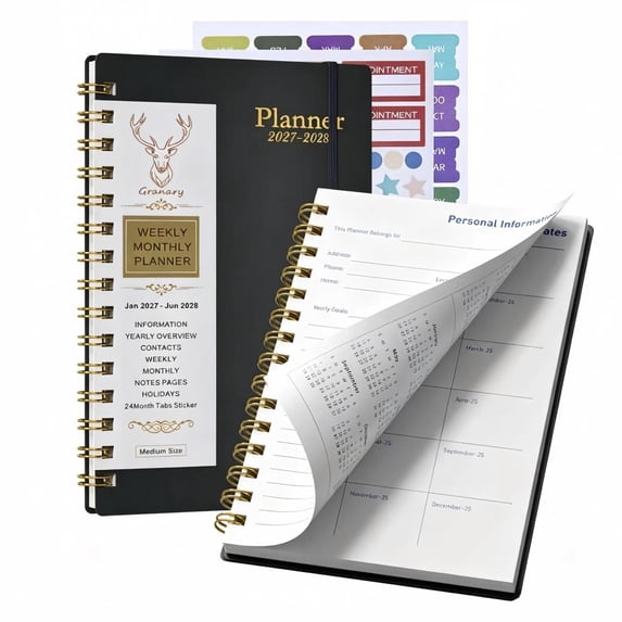 2027-2028 Planner - Academic Weekly & Monthly Planner 2027-2028 with Monthly Tabs, 5.6" x 8.2", Jan. 2027 - Jun. 2028 Flexible Cover, Wirebound Month Label