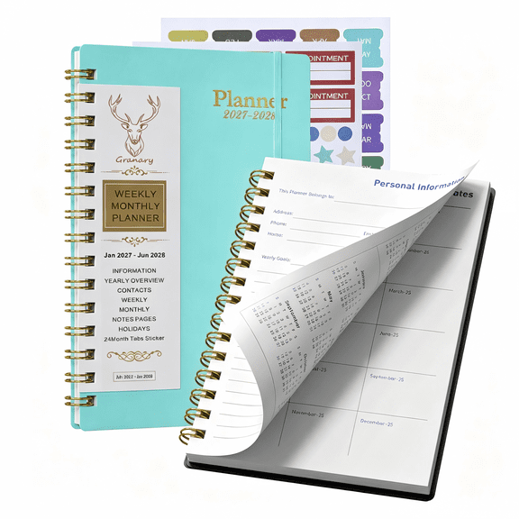 2027-2028 Planner - Academic Weekly & Monthly Planner 2027-2028 with Monthly Tabs, 5.6" x 8.2", Jan. 2027 - Jun. 2028 Flexible Cover, Wirebound Month Label