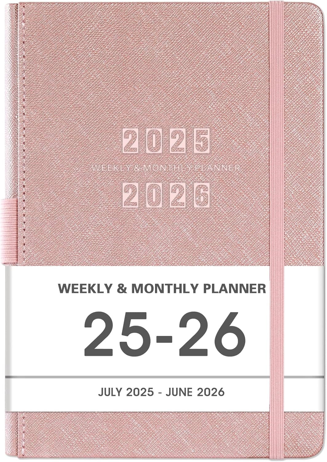2025-2026 Planner - Academic planner 2025-2026, 25-26 Planner Weekly and Monthly, 5.75" x 8.25", Jul. 2025 - June. 2026, Saffiano Leather with Thick Paper, Back Pocket with 40 Notes Pages - Rose Gold