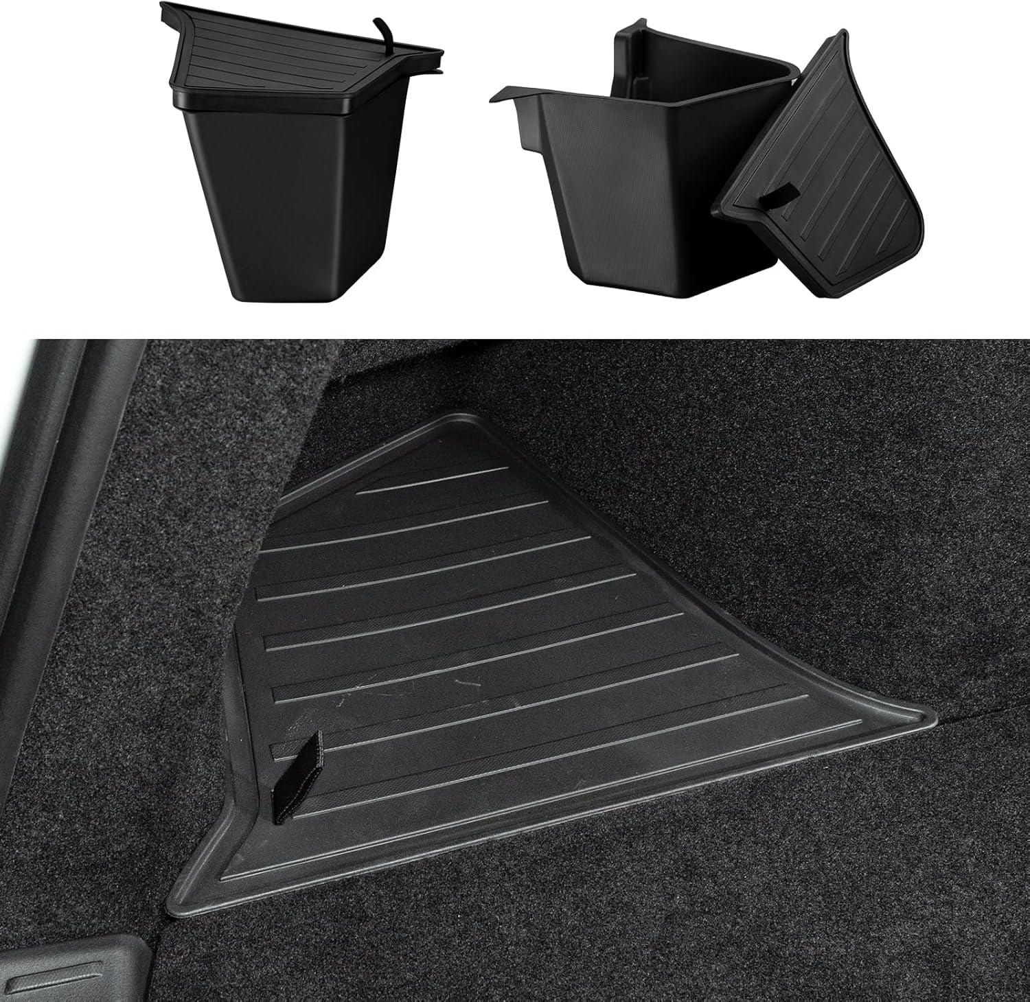 2025 2026 Tesla Model Y Juniper Trunk Organizer Trunk Storage Bins with TPE Lid Waterproof Rear Trunk Side Storage box Model Y Juniper (Standard, Premium & Performance 2025/2026) Accessories